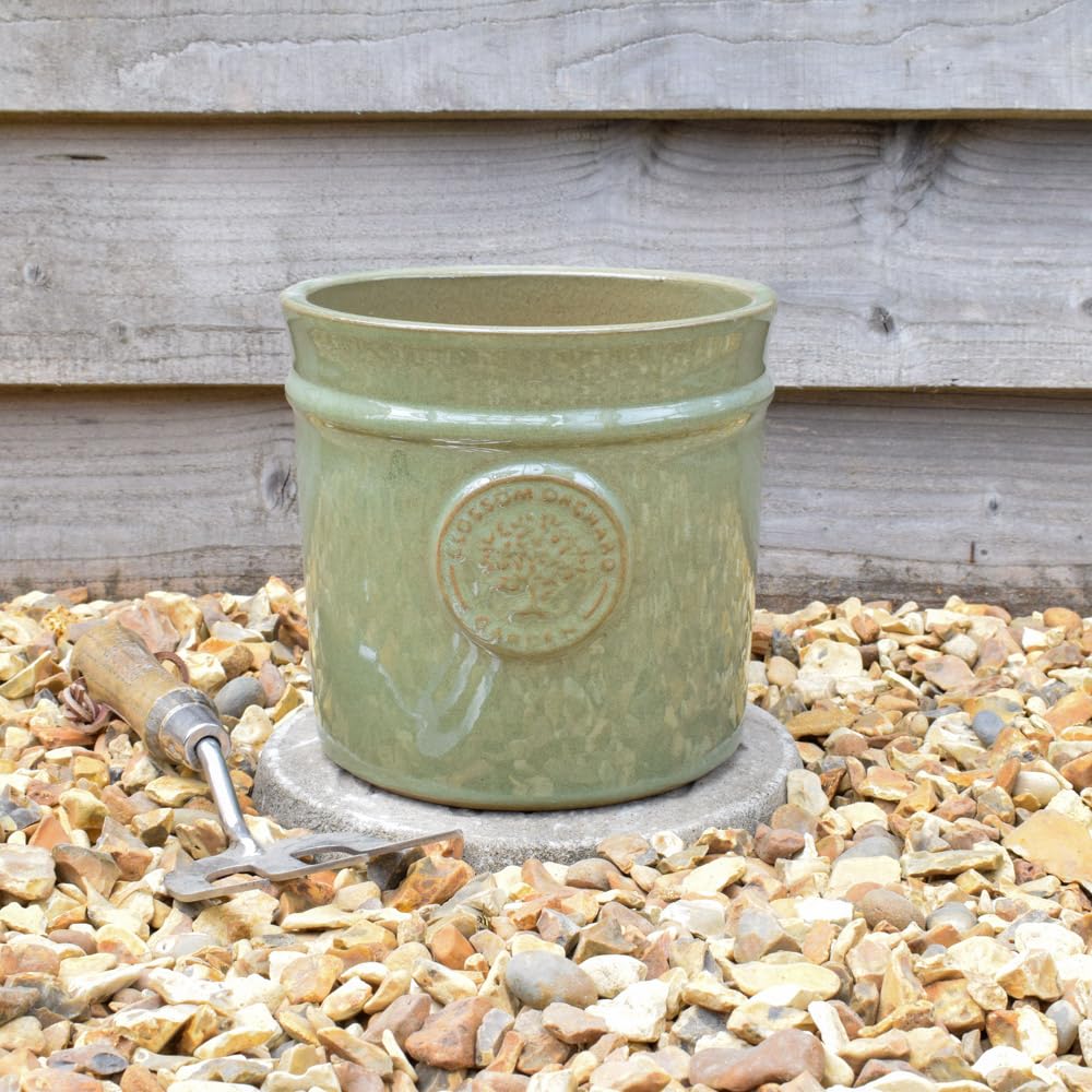 Bedwen Glazed Clylinder Planter - Blossom Orchard (Green, Small) — image 1