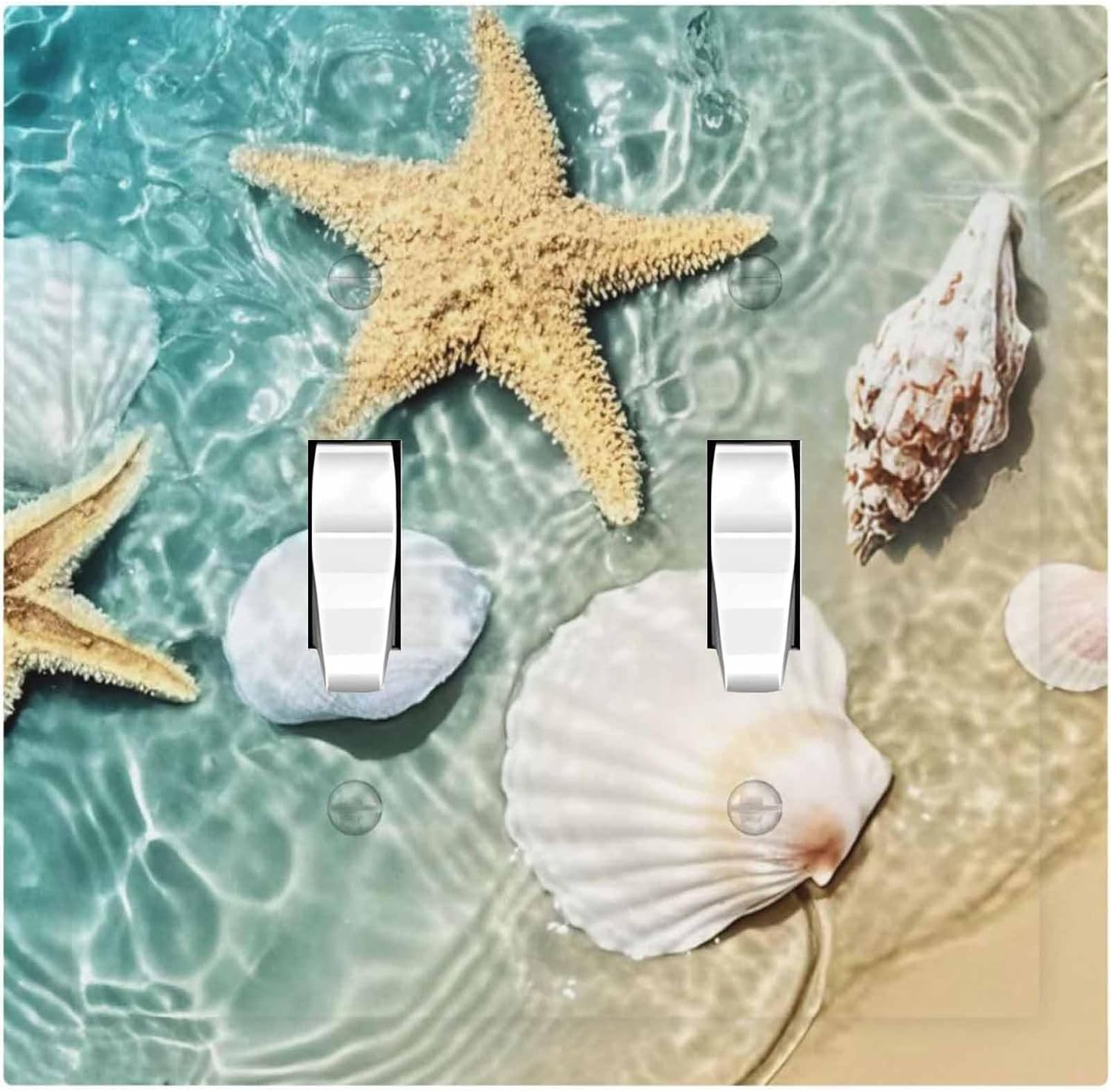 Decorative Switch Plates Beach Starfish Ocean Conch Cameo Shell 2 Gang Double Toggle Outlet Light Switch Cover Wall Plate Electrical Faceplate For Decor Kids Room Decor