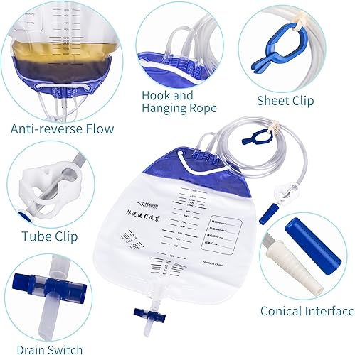 Miniatura 3 de 10 bolsas de orina con drenaje de tubo de 48 pulgadas, bolsa de drenaje urinario de rendimiento con cámara antirreflujo  bolsa de recolección de