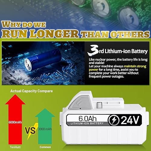 Miniatura 6 de TenHutt Actualización con puerto DC Batería de repuesto de 24 V 6.0 Ah para Snow Joe, Sun Joe, Power Joe, Aqua Joe 24V iON+ Tools 24BAT-LTW