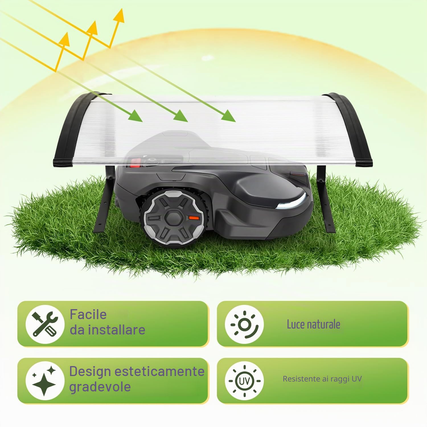 Fiqops Robot tosaerba, garage per robot tosaerba, in plastica PP, resistente ai raggi UV, per robot tosaerba, protezione dalle intemperie, 106 x 87 x 50 cm, bianco