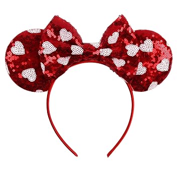 JOYFISCO Valentines Day Mouse Ears Headband Shiny Bows Mouse Ears Valentines Headband for Women