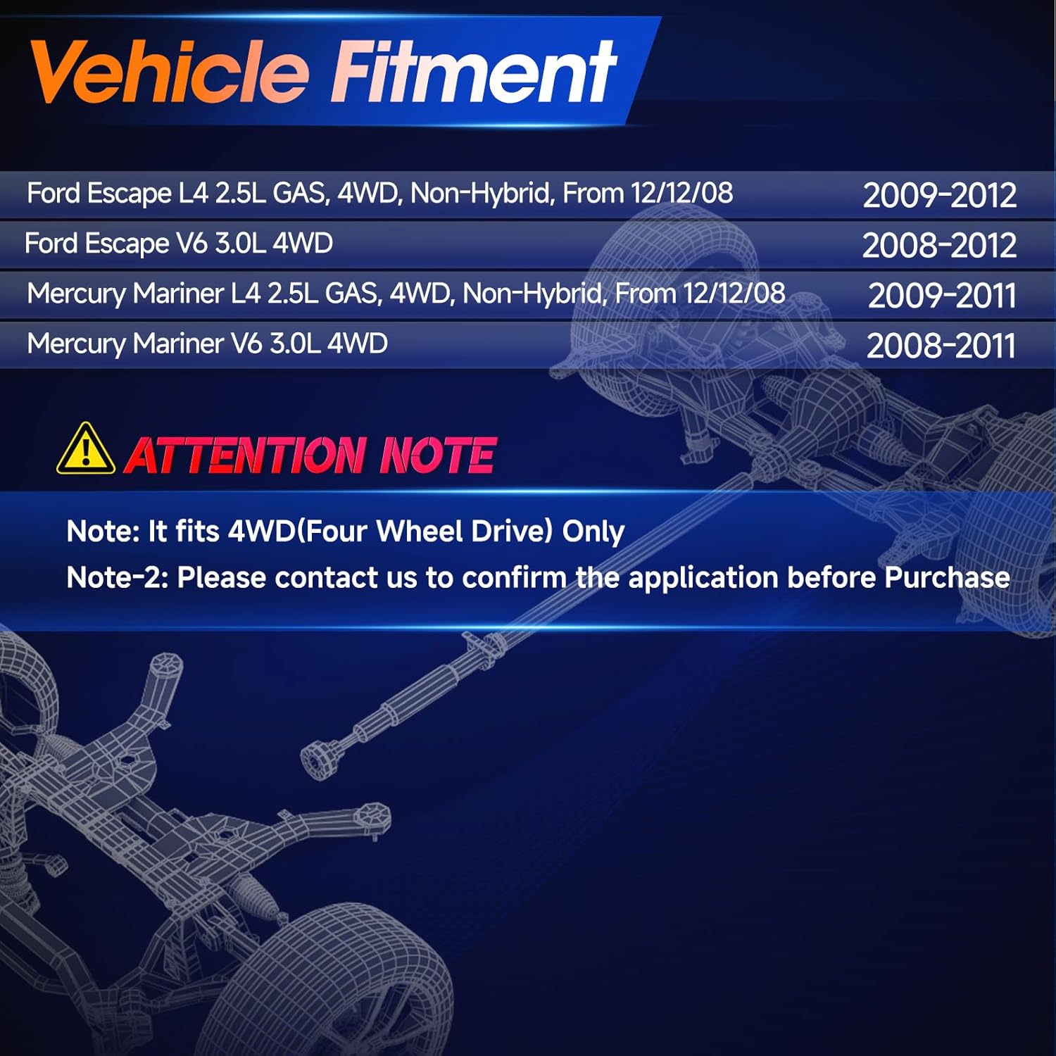 Rear Drive Shaft Prop Shaft Driveshaft Assembly Fit for Ford Escape 2008-2012, for Mercury Mariner 2008-2011,Sport Utility, 4WD Automatic Trans. 103.1" Wheelbase, Replace# 936-892, BL8Z4R602A
