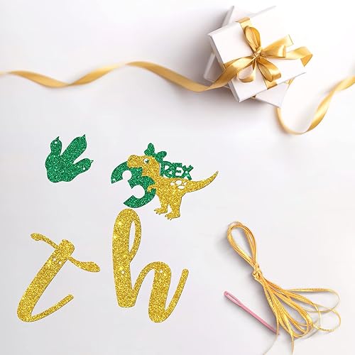 Miniatura 3 de Cartel dorado con purpurina de tres Rex, tema de dinosaurio, decoración de fiesta de tercer cumpleaños para niños y niñas, pancarta de animales de