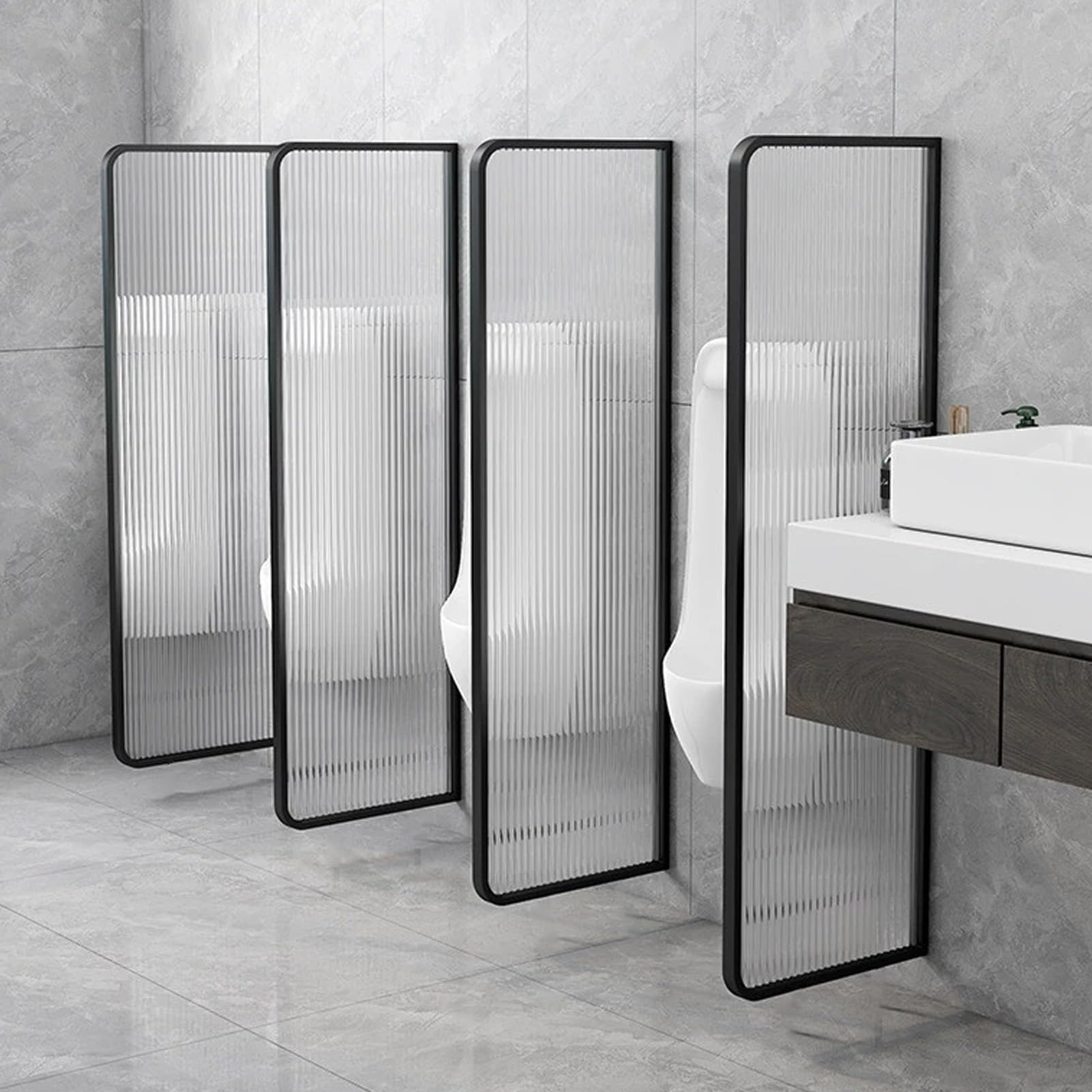 GJZQDKX Stainless Steel Frame Wall Mounted Urinal Baffle Divider for Hotel/Public Restroom Translucent Glass Panel (Black)