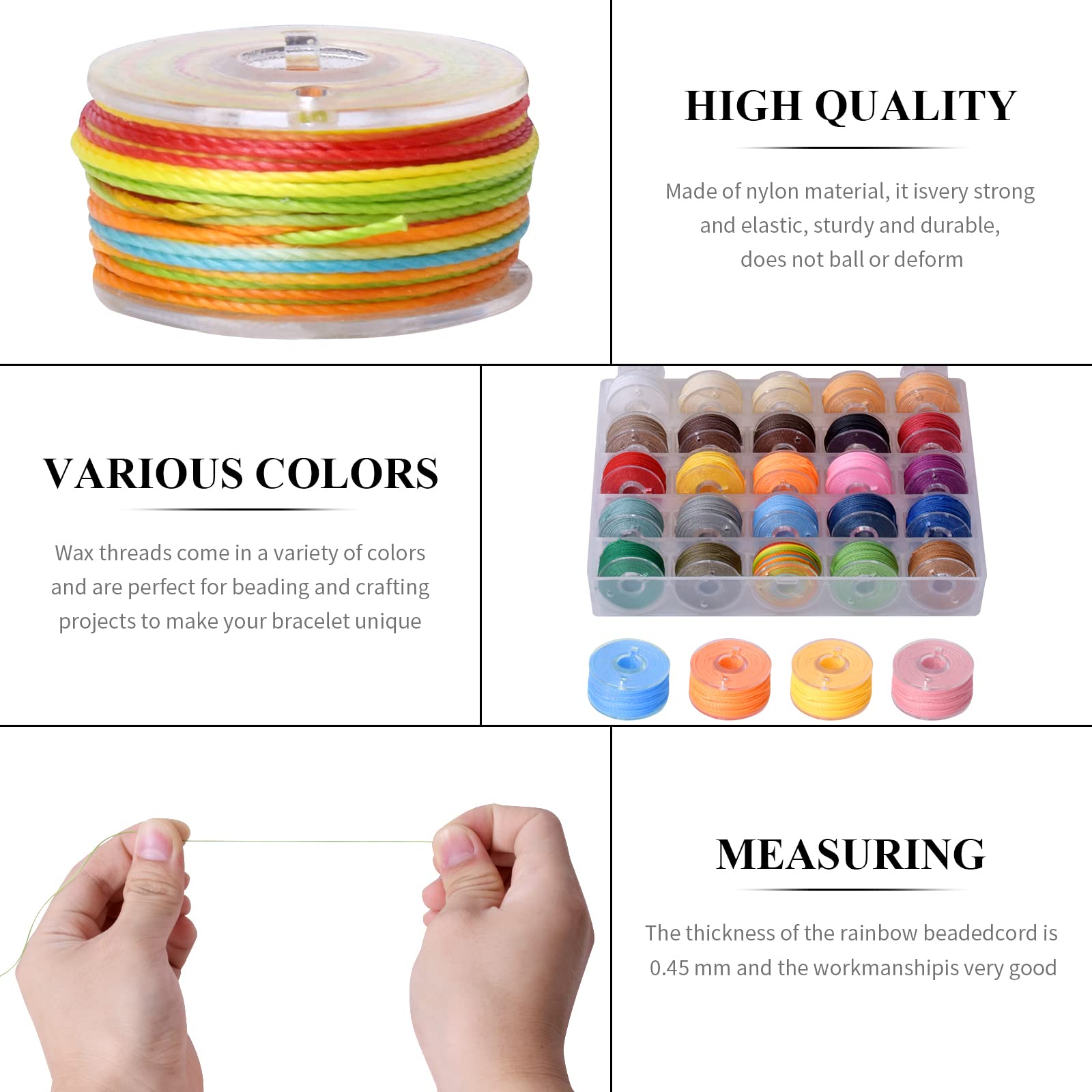 LUBOXIN 25 rollen gewaxt koord, 0,55 mm x 10 m, kleurrijke gewaxte draden, polyesterkoord, waxkoord voor het maken van sieraden, gewaxt katoenen koord met doos voor armbanden, doe-het-zelf knutselen