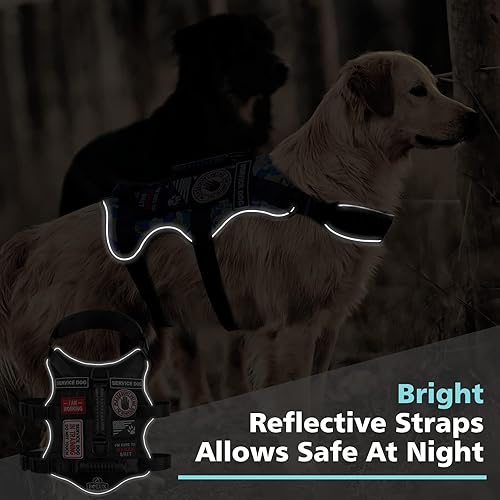 Miniatura 7 de Bolux Arnés táctico para perro con 7 etiquetas, arnés de entrenamiento para perros con asas dobles de fácil control, arnés de trabajo para perros K9