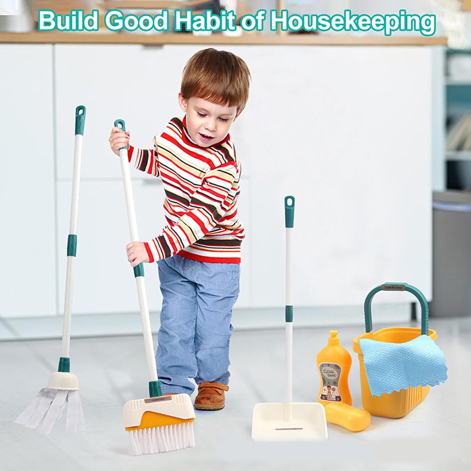 Kikumi Early Education Cleaning Kit, Get Good Habits Cleaning Role Play Set for Home Use