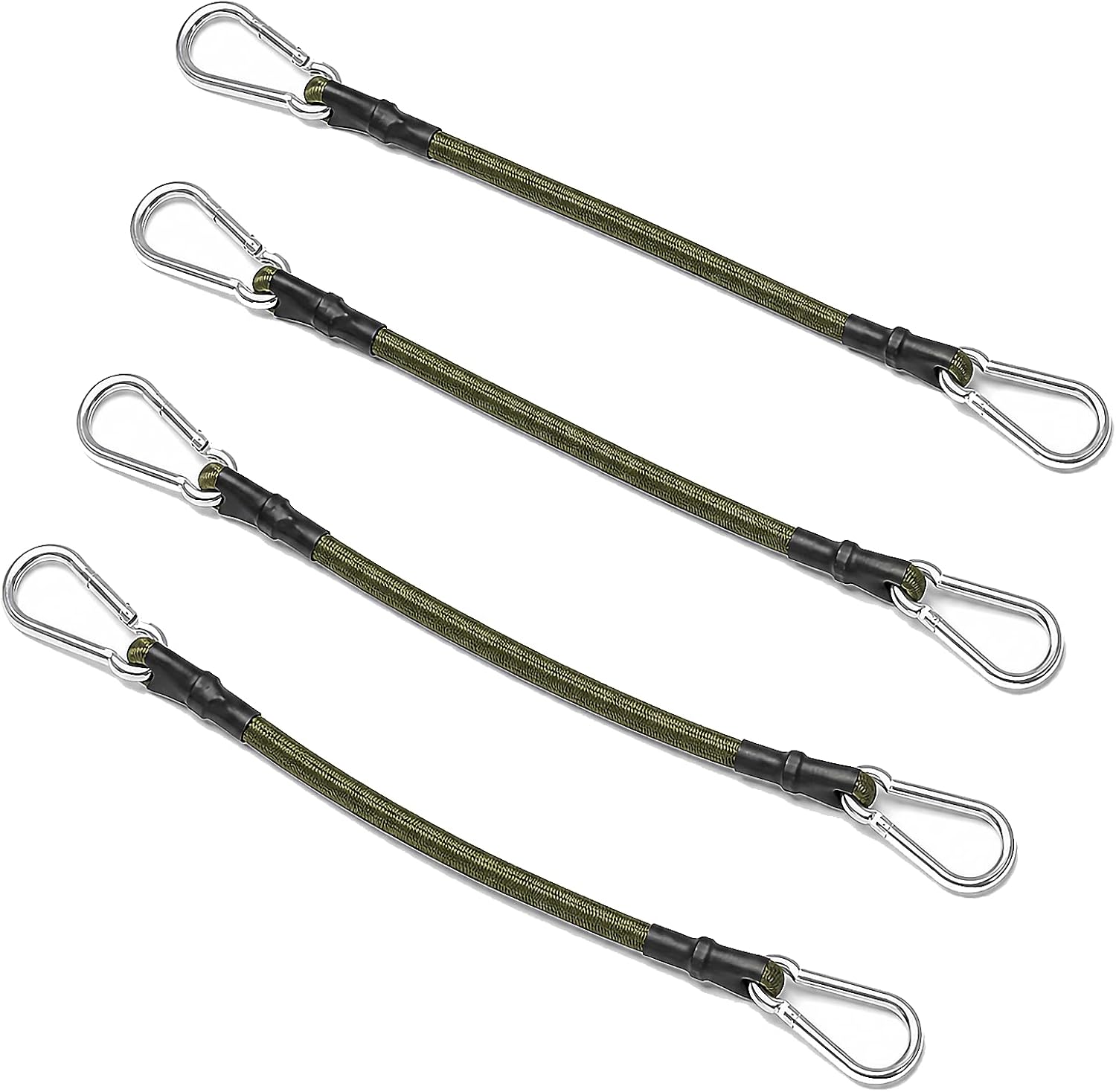 24 Inch Tarp Bungee Cords with Carabiner Clips, 8mm Elastic, 4 Pack