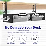 Gestion des câbles sous bureau 25.12", Super grand organisateur de câble de bureau pas de perceur pour la maison, bac de gestion de fil avec pinces réglables pour le bureau, noir