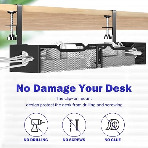 Miniatura 3 de Bandeja de organización de cables para debajo del escritorio de 25.12 pulgadas, organizador de cables extra grande debajo del escritorio sin