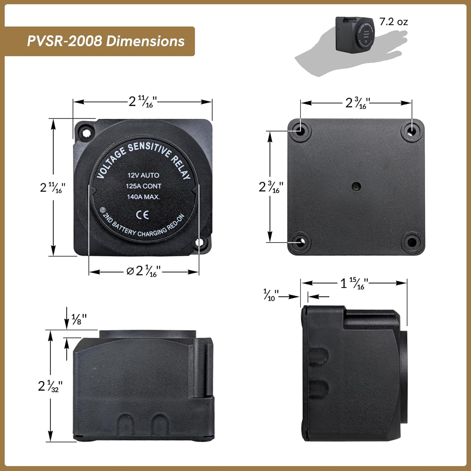 Pactrade Marine Battery Isolator 12V 140A with Manual Override & Remote Monitoring | Smart Voltage Sensitive Relay (VSR) for RVs, Boats, Trucks, ATVs/UTVs, & More | Charge While You Drive