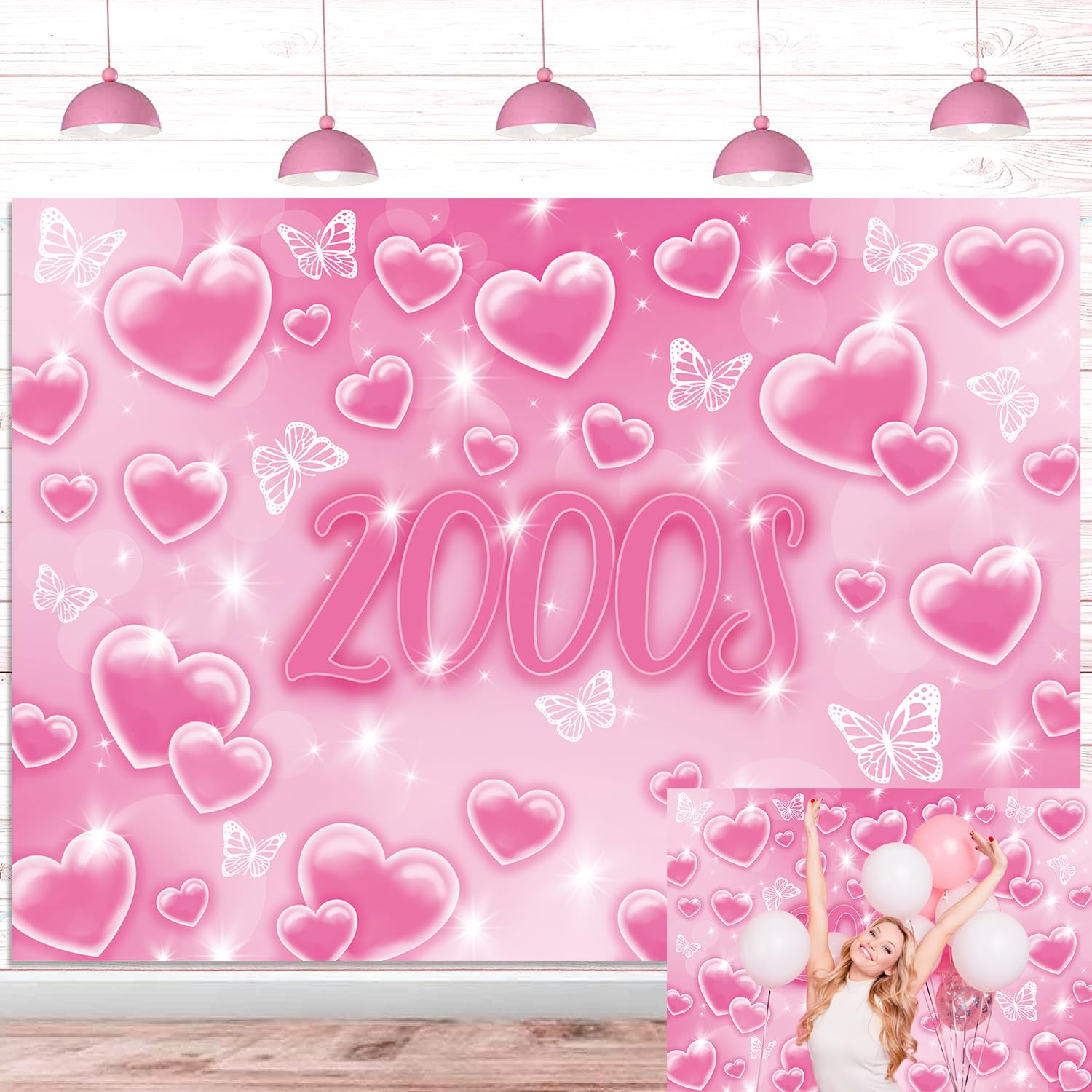Early 2000s Photo Backdrop 8x6FT Y2k Pink Glitter Love Heart Backdrop Decoration for Girls Early Fashion Party Decor Photography Background Y2k Theme