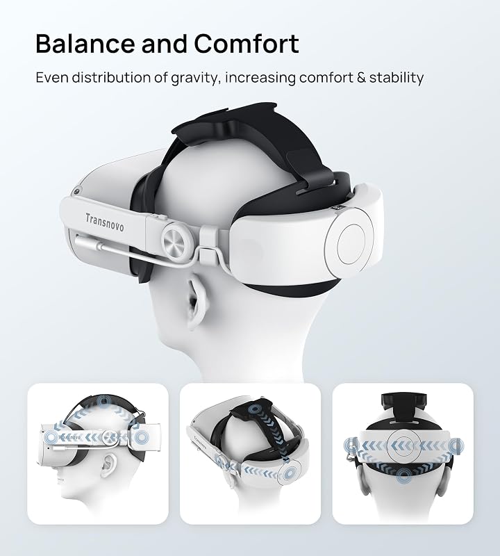 Curea cu baterie externă TRANSNOVO VR Elite pentru Oculus Quest 2 / Meta Quest 2, 6000 mAh, reglabilă, buton unic, afișaj LED, lumină RGB pulsatoare, piele PU