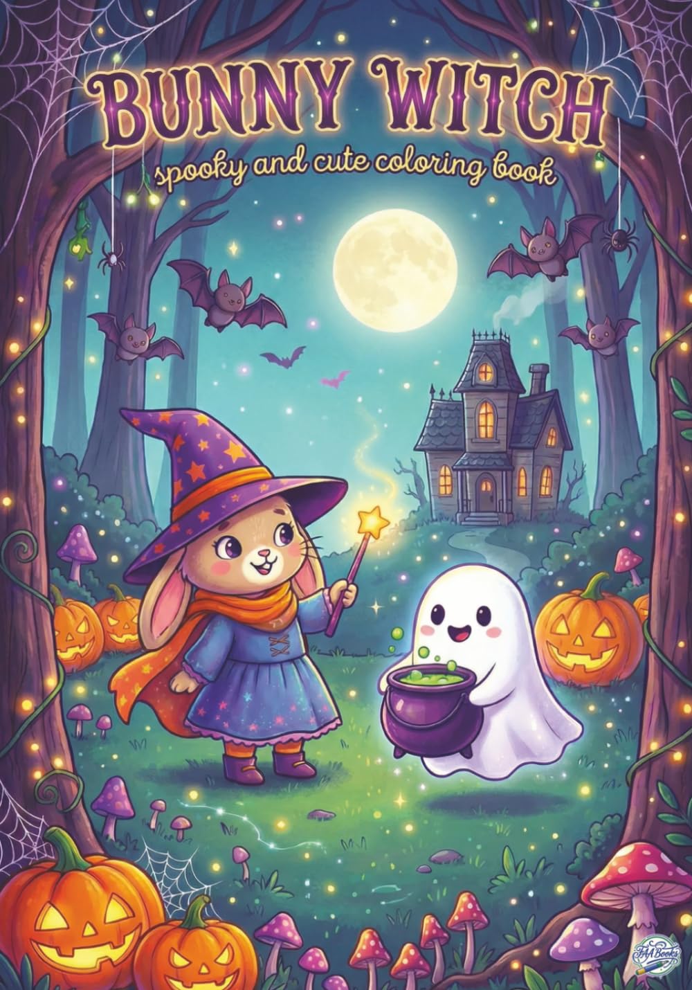 Bunny Witch Spooky and Cute Coloring Book: Single-Sided Pages, 7x10 Inches, 30 Coloring Pages