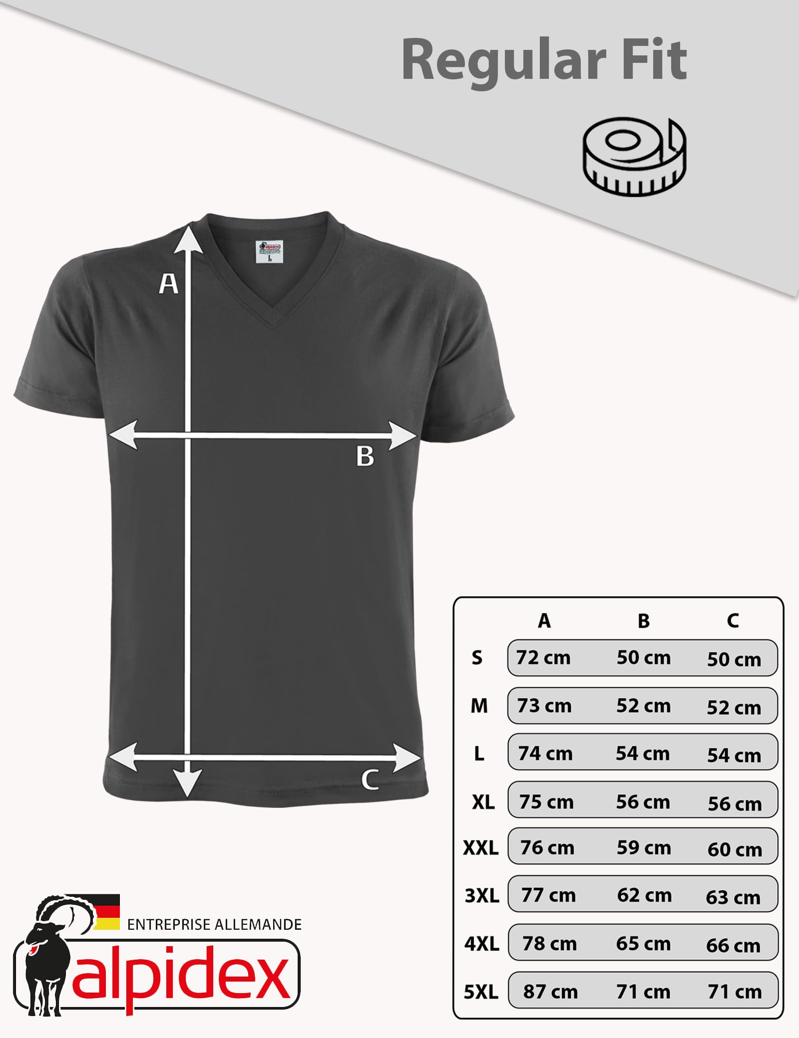 ALPIDEX T-Shirts Hommes Lot de 5 Col V 100% Coton Unis Basique Mens Tee Shirt Manches Courtes S M L XL XXL 3XL 4XL 5XL