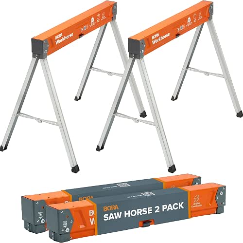 BORA Workhorse Saw Horses 2 Pack Folding Heavy Duty Metal