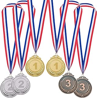 6 Pieces Gold Silver Bronze Medals Award Medals 1st 2nd 3rd Olympic Gold Silver Bronze Award Medals with Ribbon for Compet...