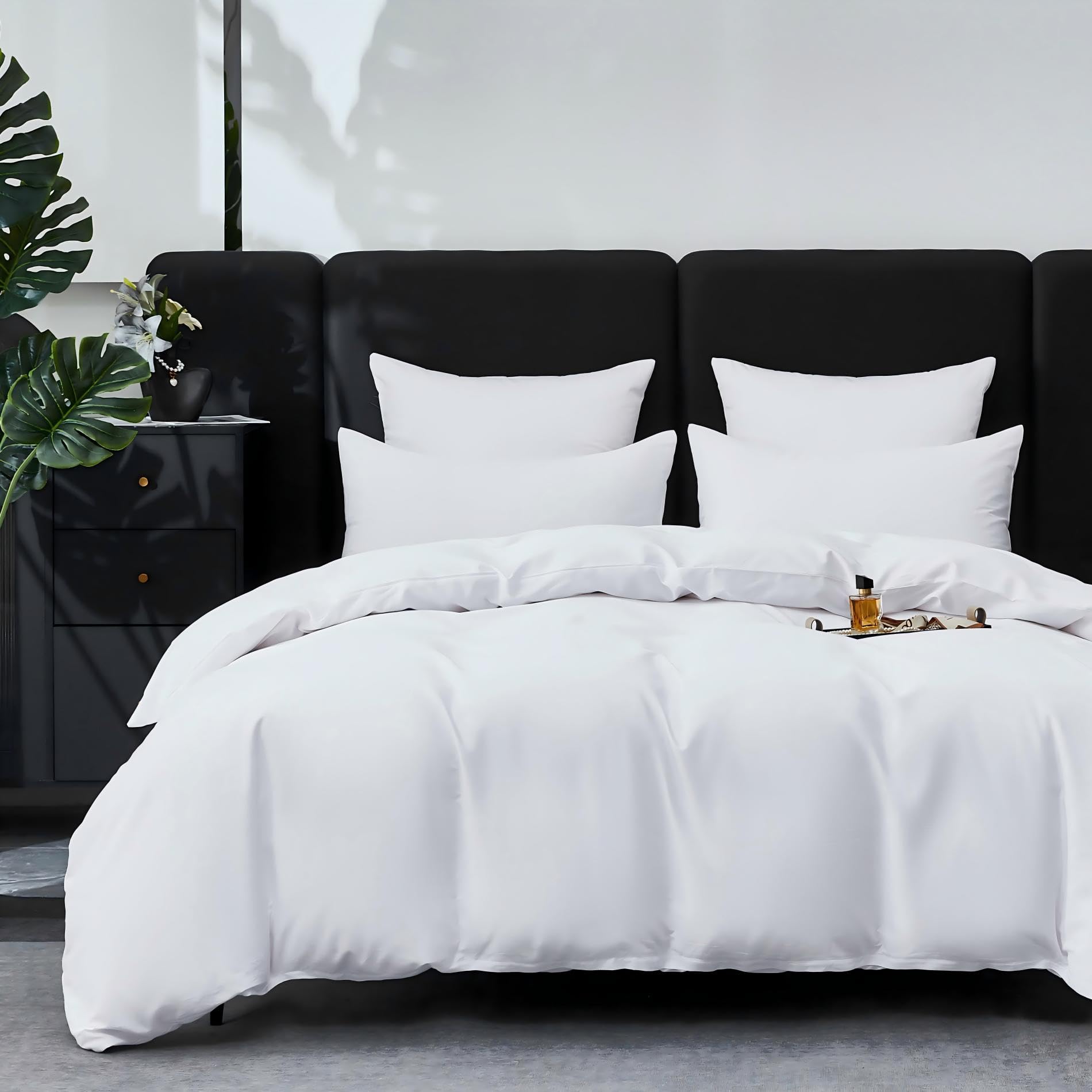 Housse de Couette Satin de Coton 220x240 Blanc avec Taies 65x65