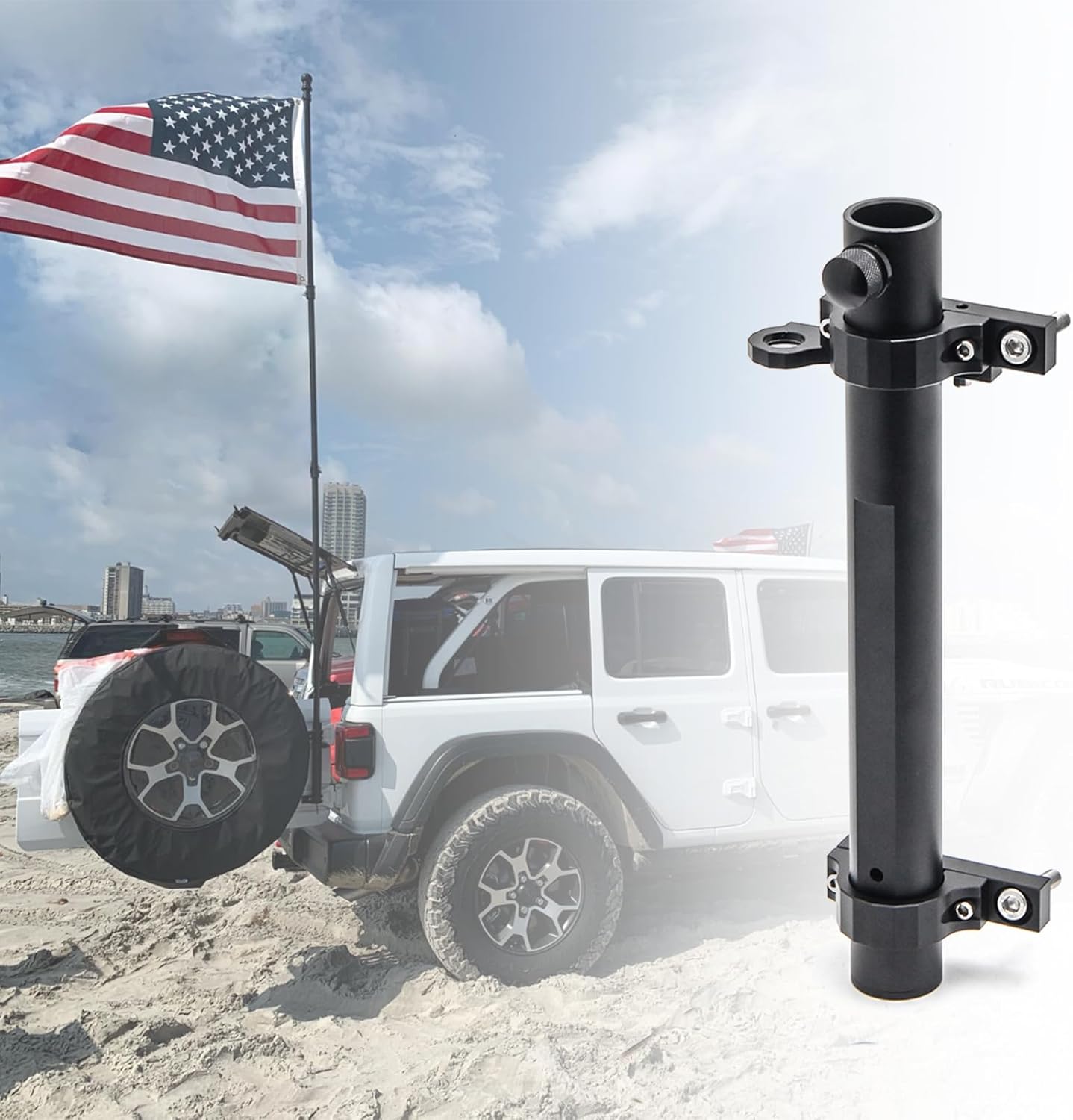 for Jeep Flag Mount, Tailgate Flag Pole Holder LED Whip Light Mount with CB Antenna