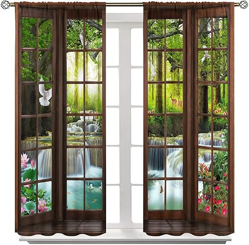 Miniatura 3 de YCness Cortinas de bosque, diseño floral de paisaje, decoración del hogar, sala de estar, dormitorio, decoración del hogar, selva, animal, alce,