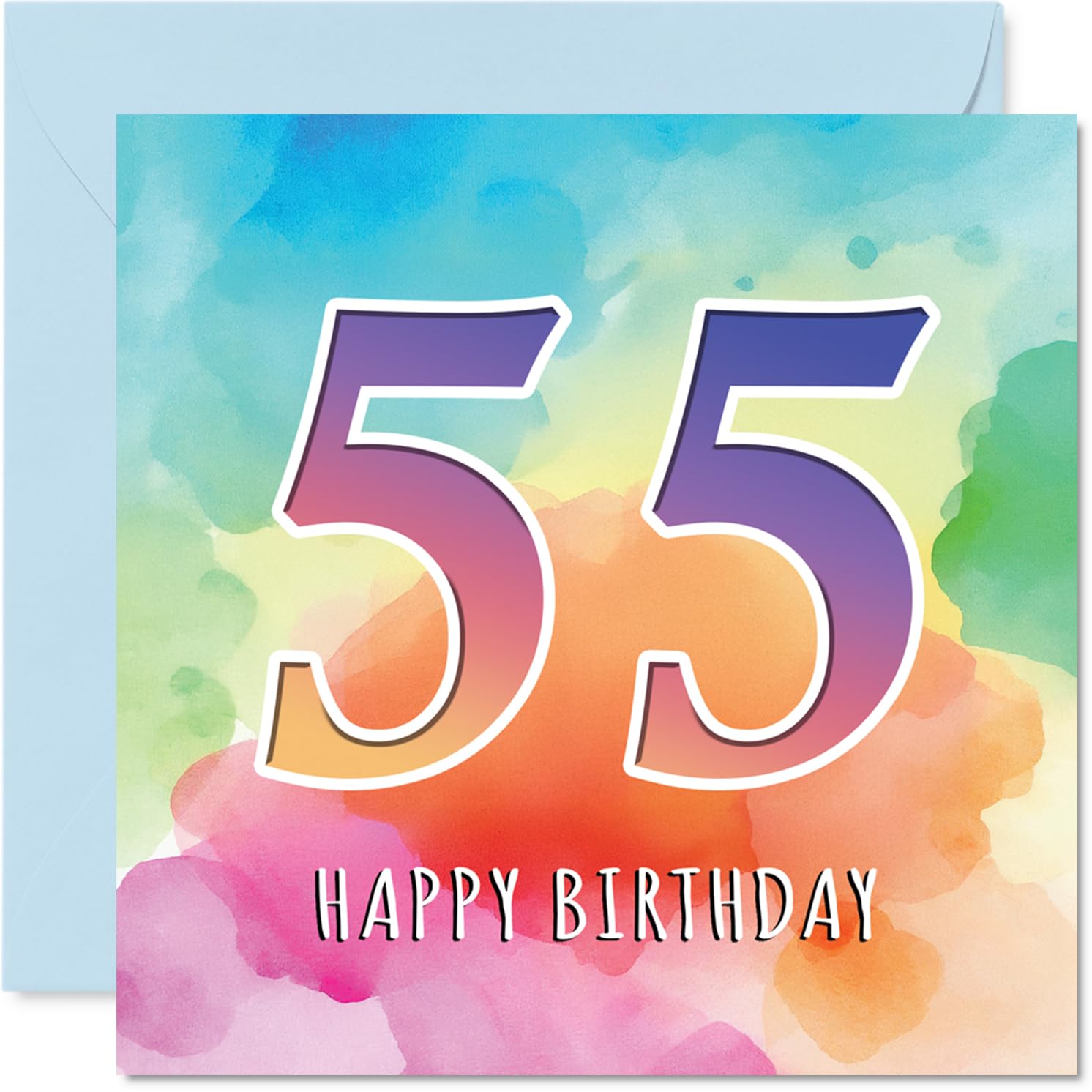 Stuff4 55th Birthday Card, Colourful Watercolour Age, Unisex