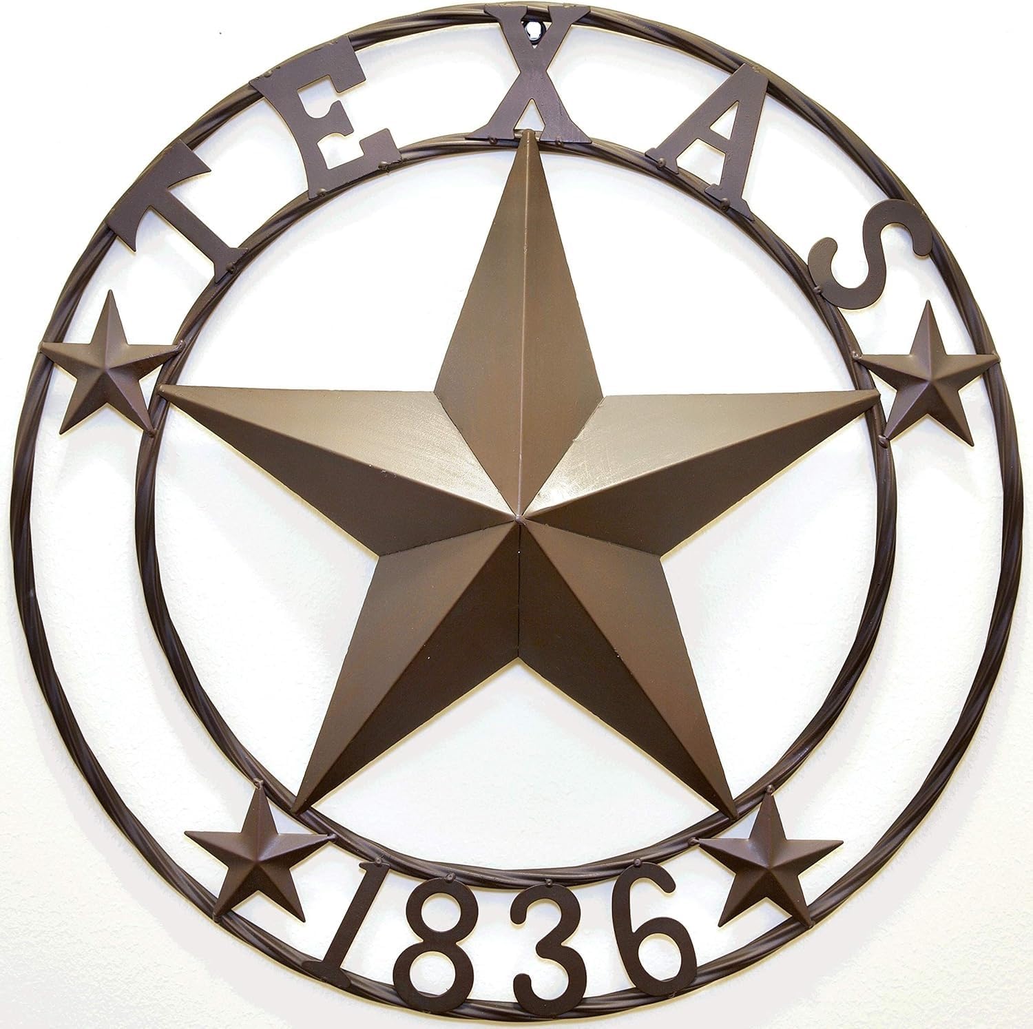 Leutsbyone Texas Star 1836 Metal Wall Decor,Rustic Western Lone Star Emblem, Vintage Texas Independence Sign (Copper, 30" x 30" x 2'')