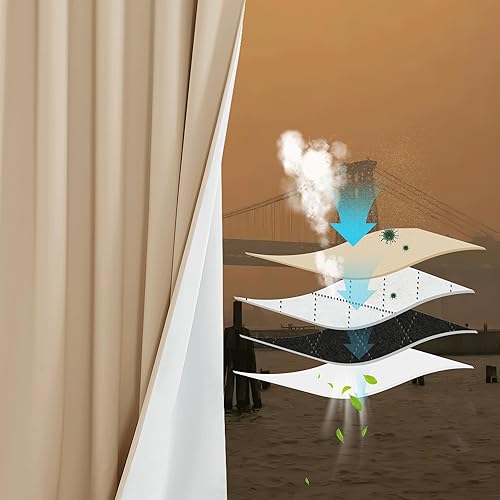 Miniatura 9 de NICETOWN Partículas inferiores PM2.5, cortinas de lino sintético natural de sombreado completo, cortinas opacas con forro de absorción de ruido