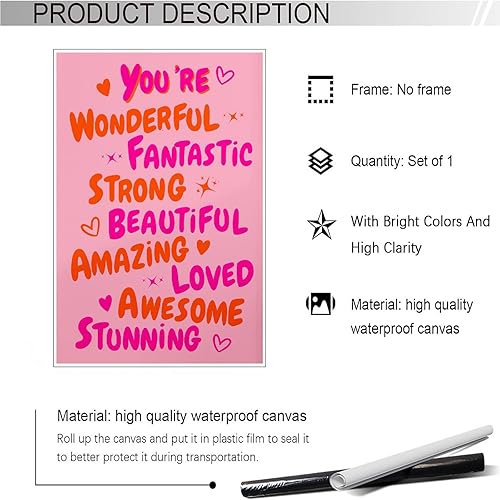 Miniatura 2 de Trendy U Are Amazing - Pósteres estéticos de los años 70, color rosa y naranja, arte de pared, arte de pared preppy femenino, citas inspiradoras,