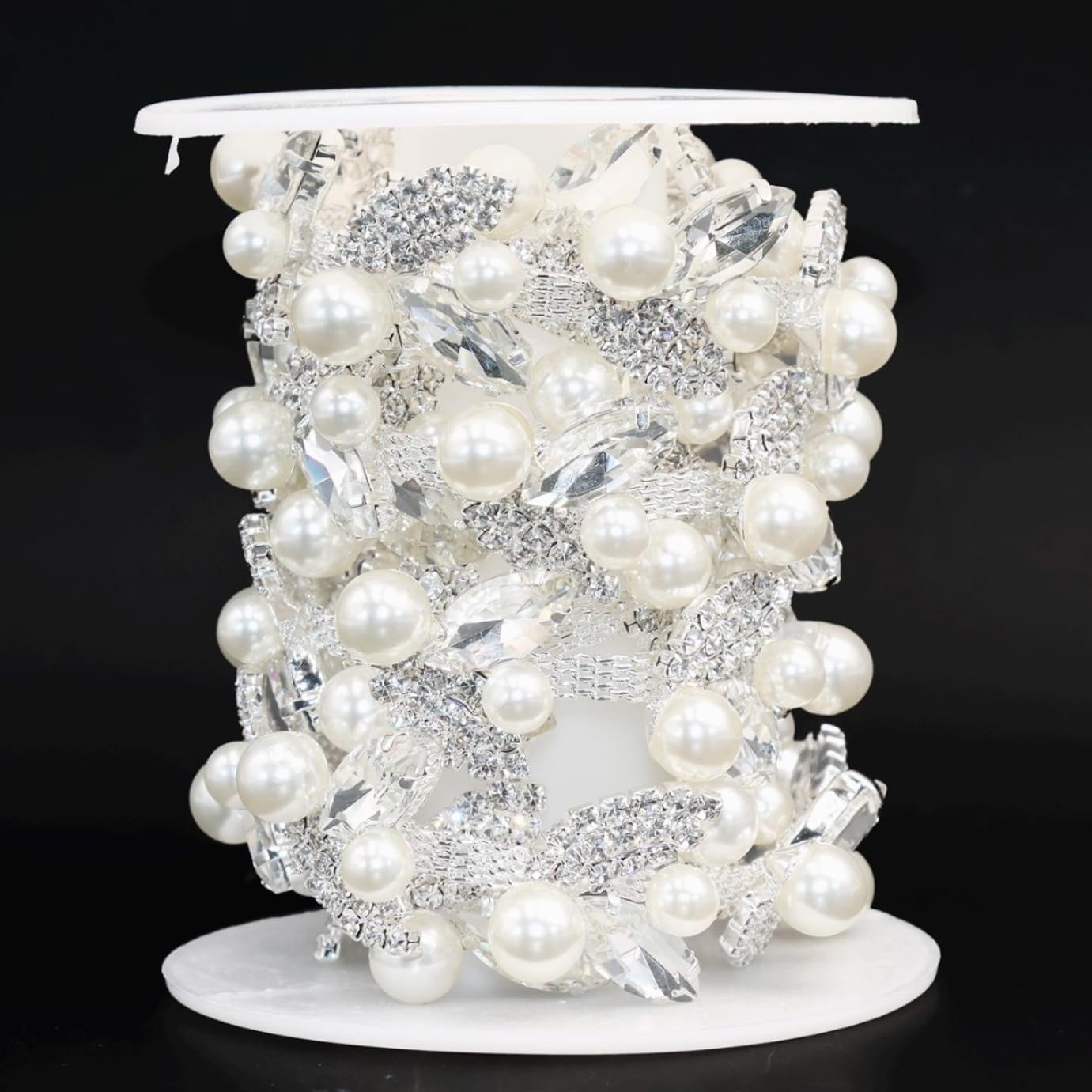 Jerler 2 Yards Pearl Tassel Rhinestone Trim, Inlaid Pearl Beaded Chain, Crystal Applique Ideal for DIY and Wedding Party Decoration Bridal Embellishments, 0.78" Width (Tassel-11, 2 Yards)