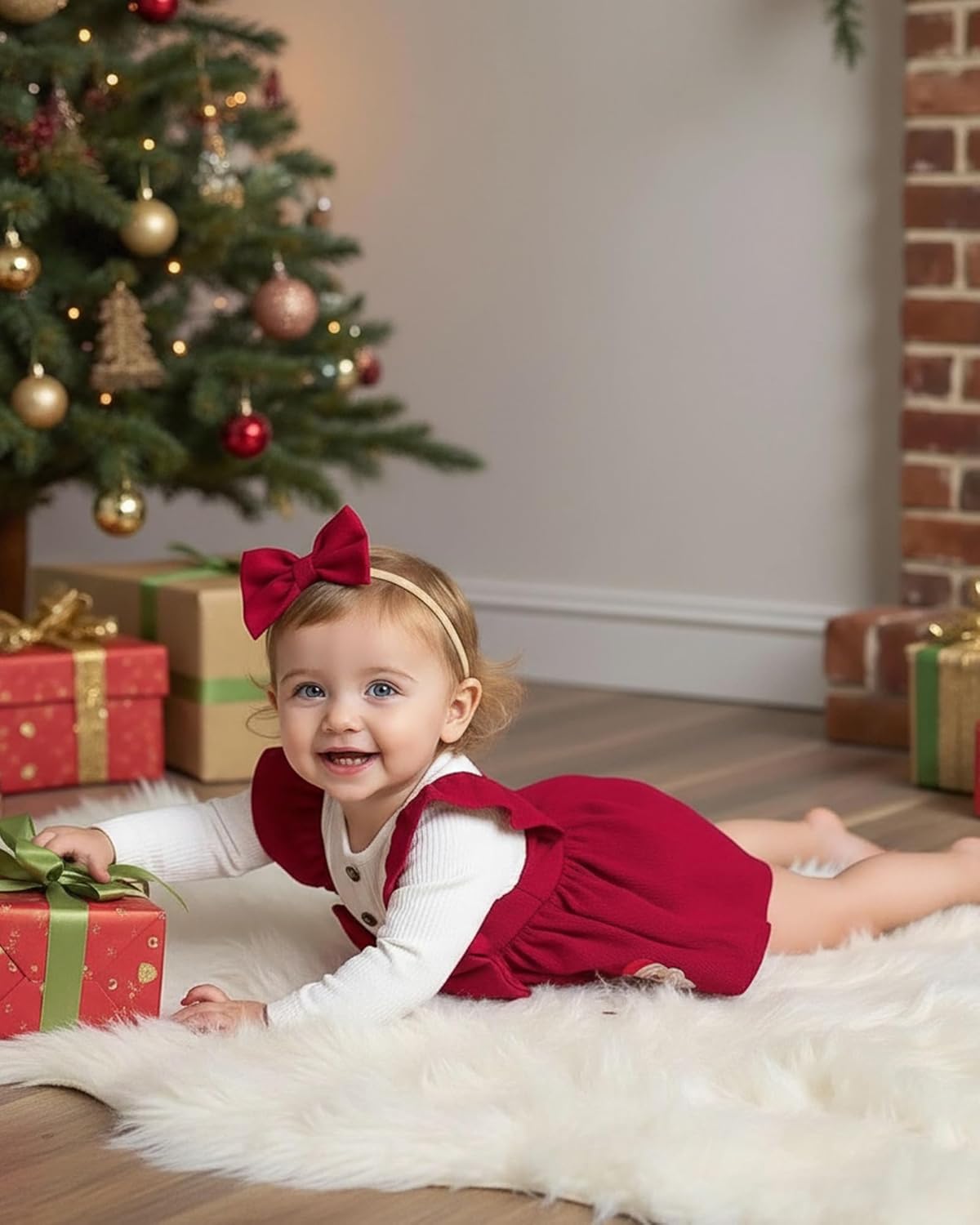 Newborn Baby Girl Fall Winter Outfits Infant Ribbed Romper Dress Ruffle Long Sleeve Clothes Jumpsuit with Bow Headband - Image 3