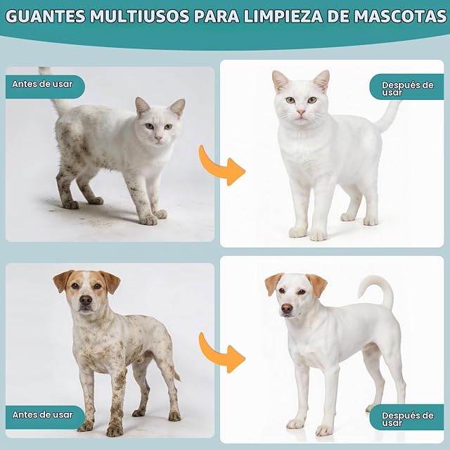 Foto 4 de 6 de 20 Piezas Guantes Lavar Perro Limpieza Hipoalergénicas Pet Wipes Cuidado Mascota para la y el Diario…