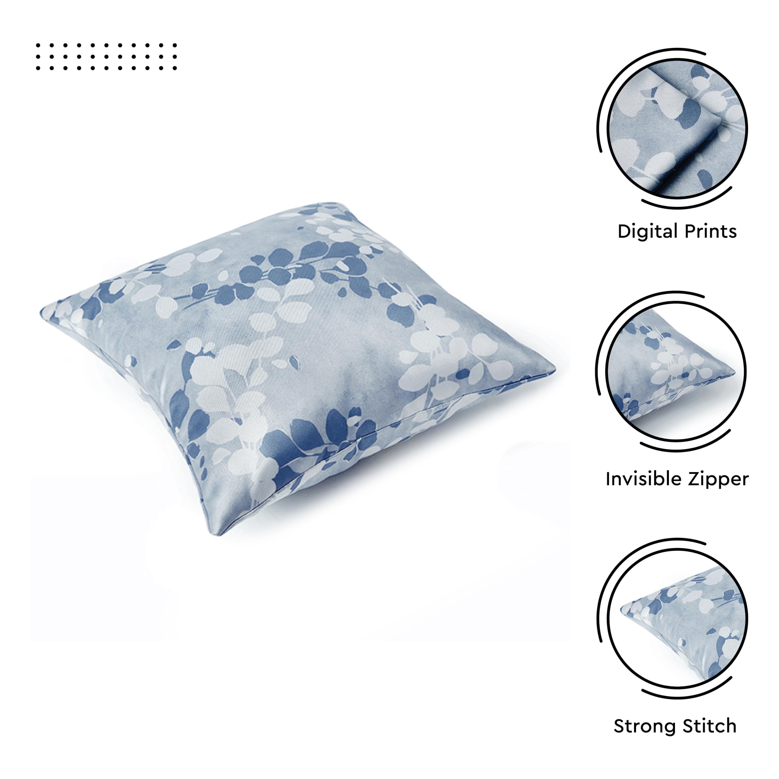 Encasa XO Decorative Throw Pillow Covers 20x20 in - Polyester Floral Digital Print L2 Blue, 50 x 50 cm (Pack of 2) - Image 4