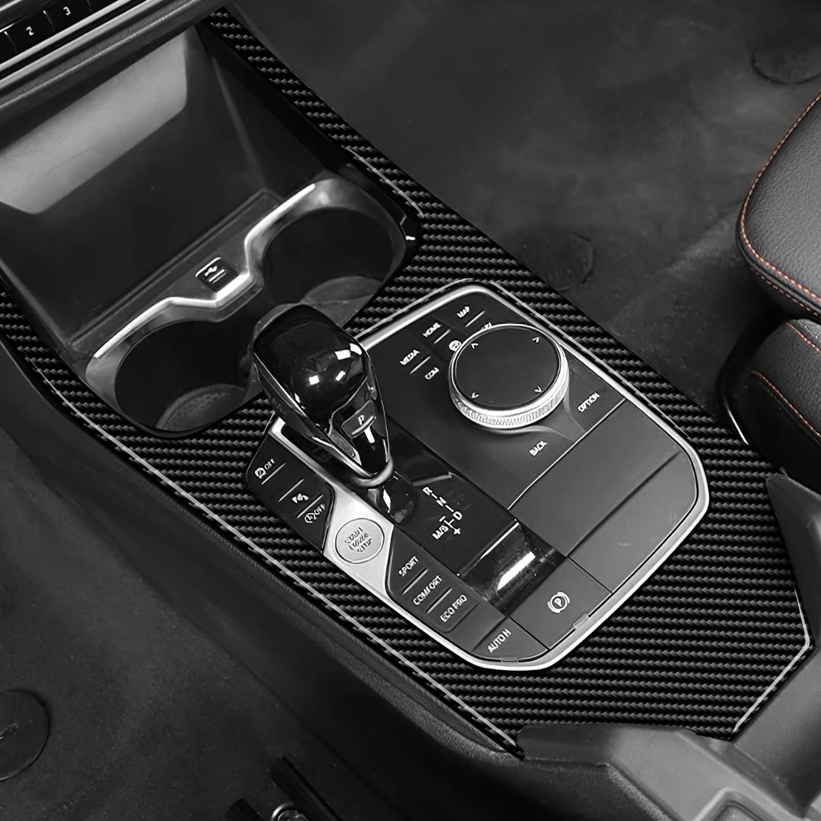 KUNGKIC Per BMW Serie 1 Serie 2 F40 F44 2020 2021 2022 2023 2024 Accessori in fibra di carbonio per cruscotto auto, telaio del cambio, pannello di trasmissione, decorazione per interni (Nero)