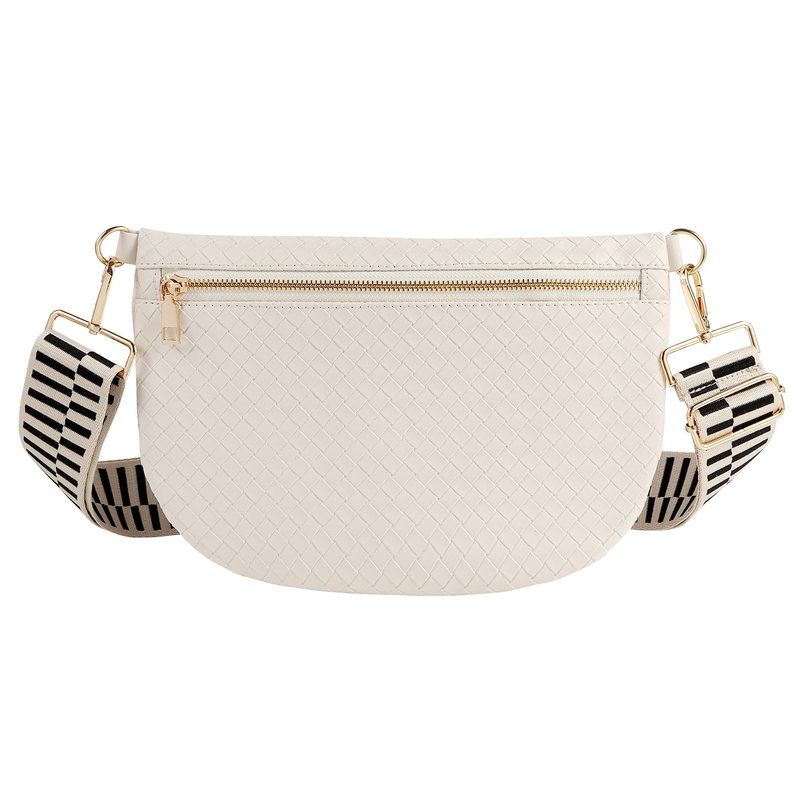 Woven Crossbody Bags for Women Leather Belt Bum Sling Purse Fanny Waist Pack Chest Shoulder Bag for Women-Cream