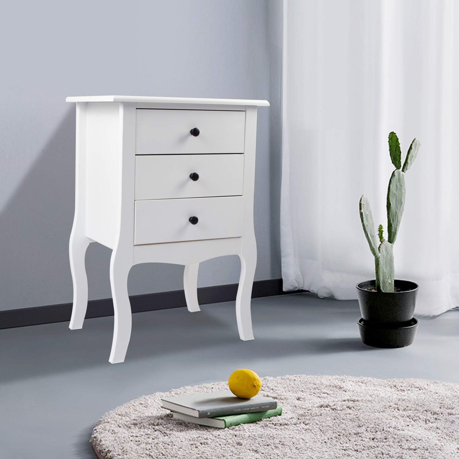Buy White Nightstand with 3 Drawers, Narrow Night Stands for Bedrooms