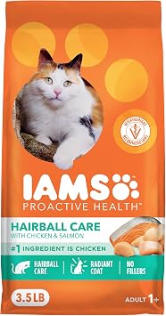 IAMS Proactive Health Hairball Dry Cat Food, Chicken & Salmon, 3.5 lb | Veterinarian-recommended, reduces hairballs, supports healthy digestion, maintains healthy weight, nourishes heart