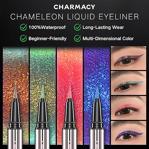Miniatura 10 de CHARMACY Delineador de ojos 2 en 1 negro líquido, lápiz delineador de ojos de gel negro, beige y marrón, resistente a las manchas, color de alta