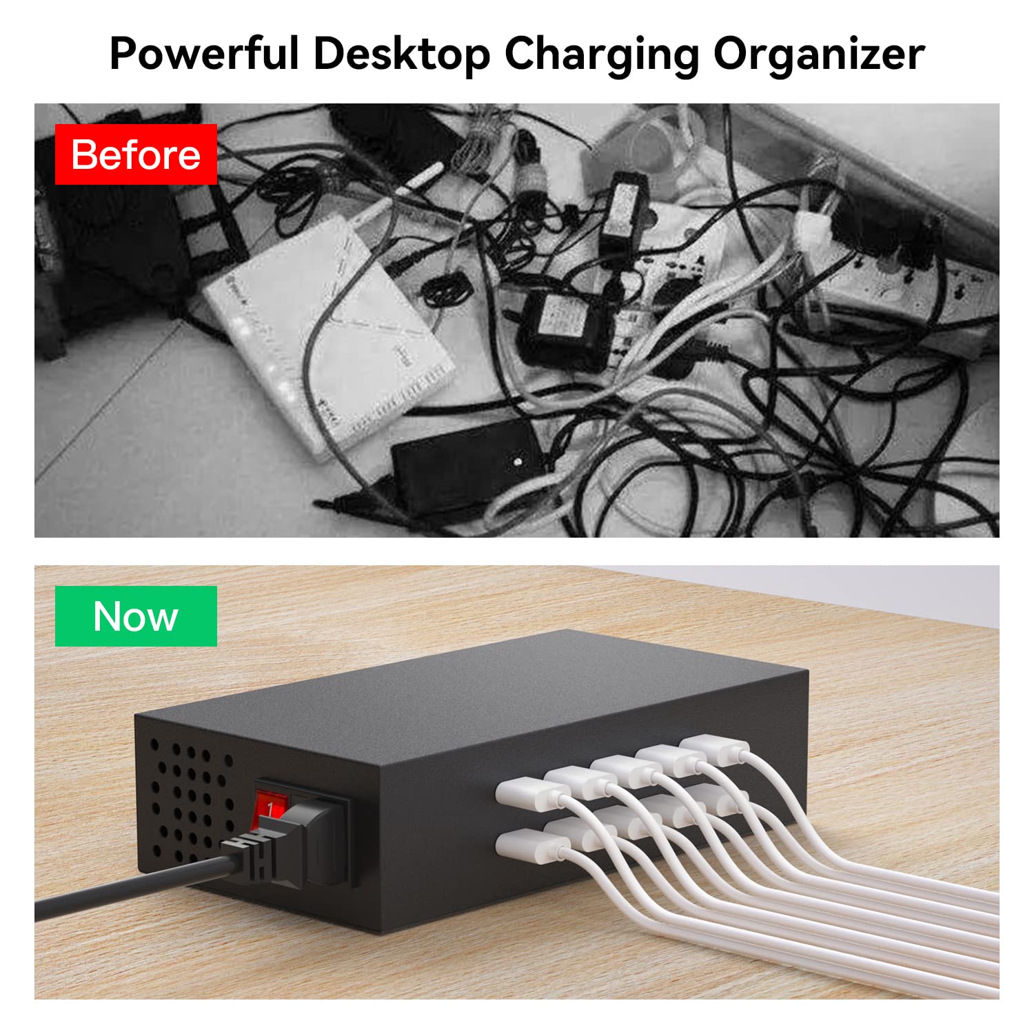 Stazione di ricarica USB, Skazeke Hub di ricarica da tavolo a 10 porte 200W/20A,uscita 4,5V/3,6A,5 V/3,4A,9 V/2,5A, 2V/2A Ricarica per dispositivi Apple, smartphone, tablet e altri dispositivi