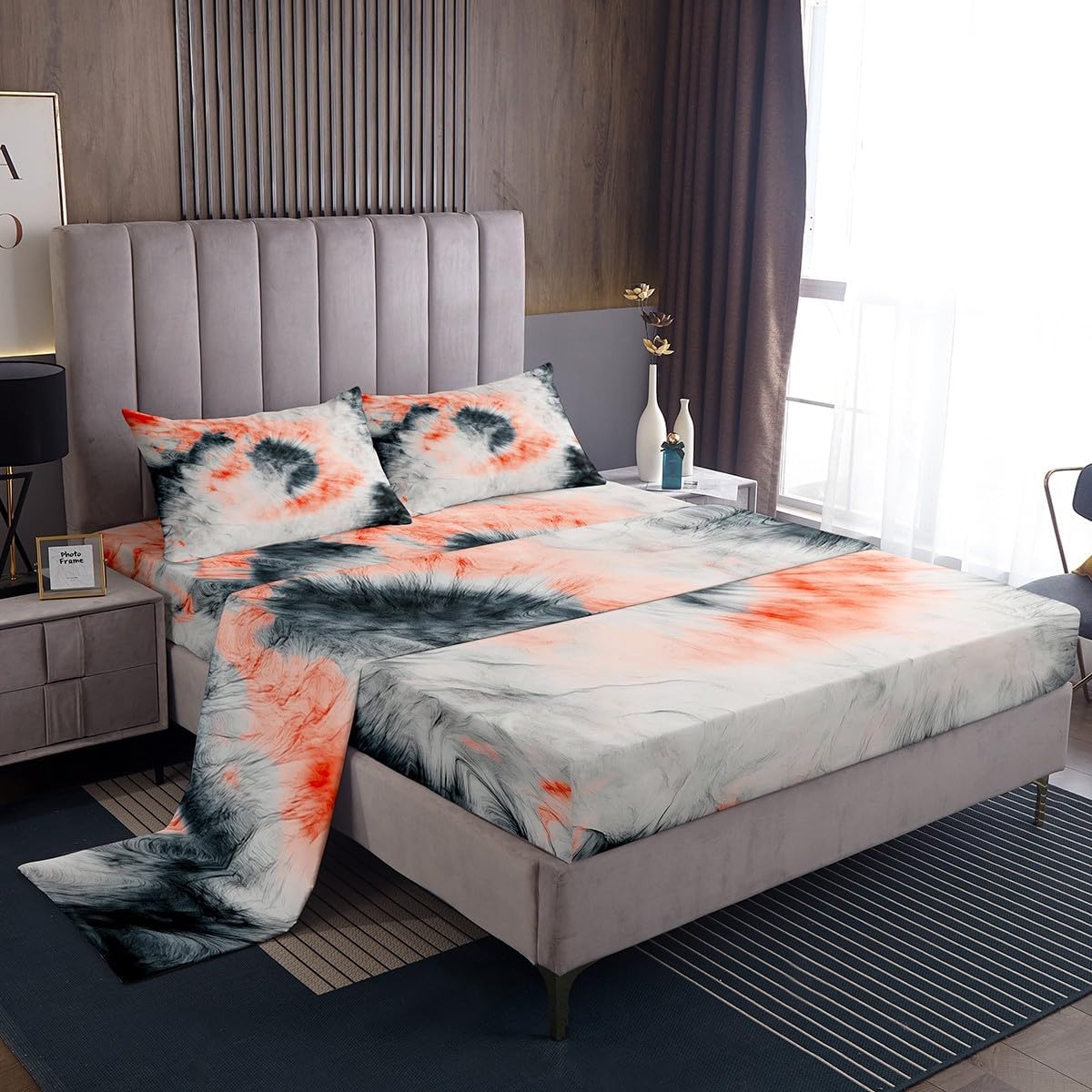 Erosebridal Tie Dye Fitted Grey Bed Sheets Abstract Pattern Room Decortion Bedding Set with Deep Pocket (1 Fitted Sheet 1 Top Sheet 2 Pillow Cases),Full, Multi 093, (JCX10816XXY-CLB_USf)