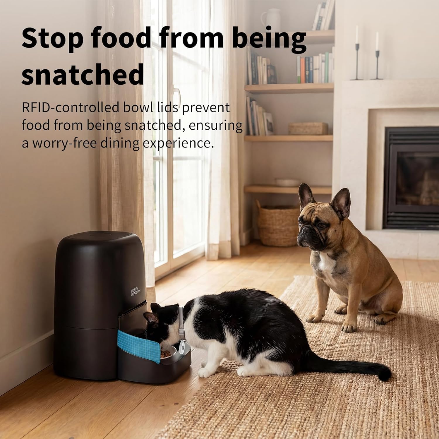 Futterautomat Katze RFID, 5G WiFi Futterspender Katze mit Collar-Tag-Sensor, 4.6L Katzenfutter Automat, Personalisierte Mahlzeiten per Halsband-Tag & Katzenerkennung, 1–10 Mahlzeiten, Keramikschale