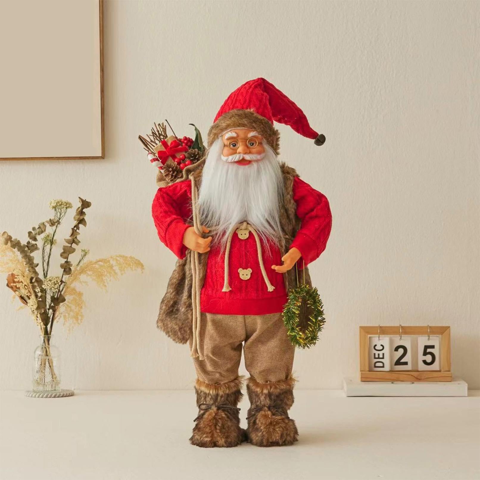 Generisch Standing Santa Claus Decorative Figure, Realistic Santa Claus Figures, Animated for Table Top, Figure, Ornaments, Christmas Party (D1)
