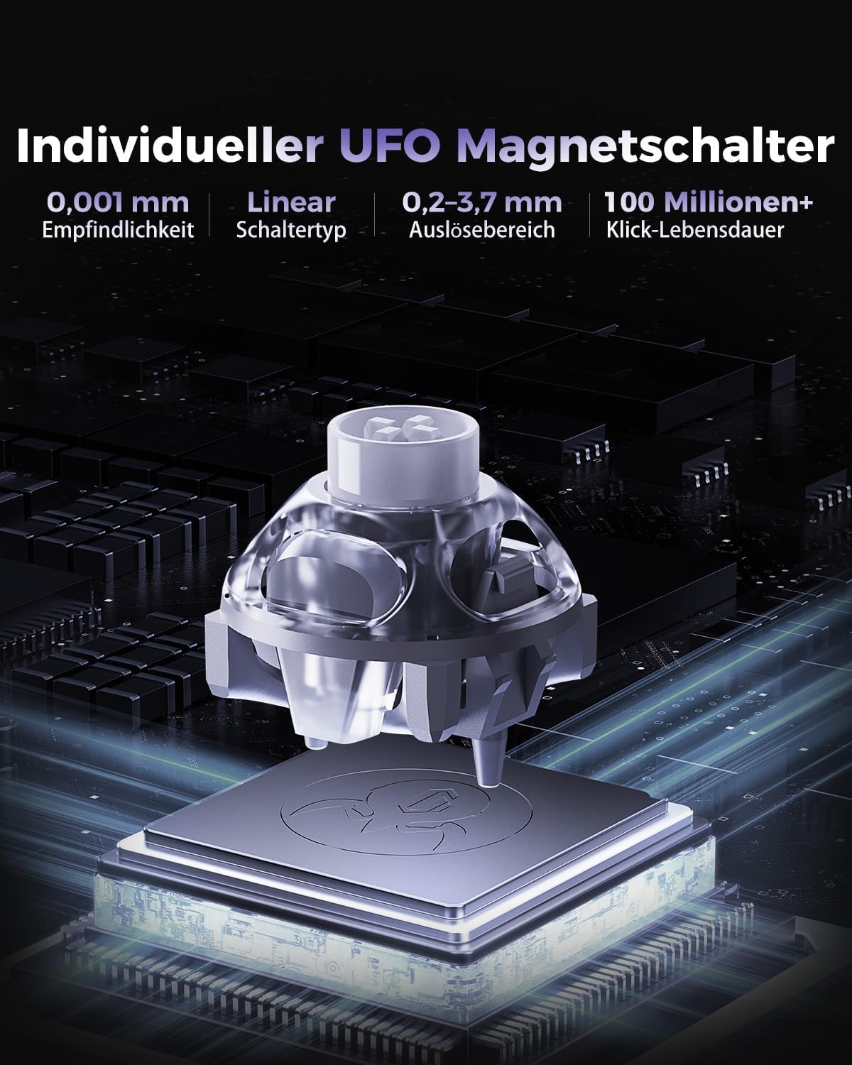 GravaStar Mercury V60 klawiatura magnetyczna do gier, układ klawiszy QWERTZ, częstotliwość odczytu 8000Hz, przełączniki Rapid Trigger Hall Effect, precyzja 0,005mm, Hot-Swap, RGB, przewodowa - Onyx