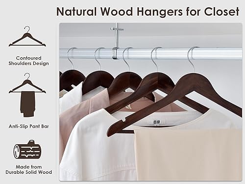 Miniatura 2 de StorageWorks Percha de madera para abrigos, perchas de madera para ropa, paquete de 30 unidades, color nogal, perchas de madera natural para