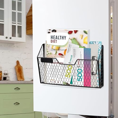 Miniatura 4 de Organizador magnético de archivos de 3 bolsillos para oficina y hogar, cargador vertical y soporte de correo con montaje sin taladrar para pared,