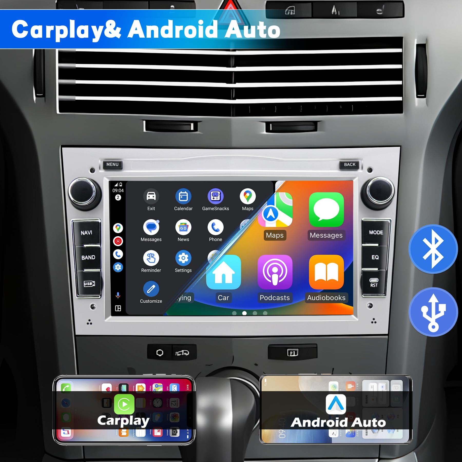Autoradio pour Opel Astra Corsa Zafira, système Android 13 2G+32G avec Navigation GPS CarPlay Android Auto WLAN Bluetooth MirrorLink, écran Tactile 7 Pouces Radio FM Commande au Volant, Argent