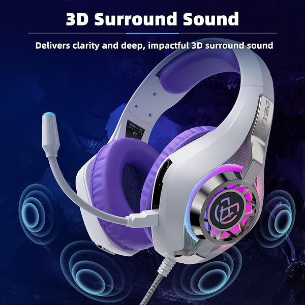Tatybo Cuffie Gaming con Microfono per Ps4 Ps5 Switch PC Mobile Xbox, Cuffie Cablate Suono Surround Stereo con Luce RGB - 2