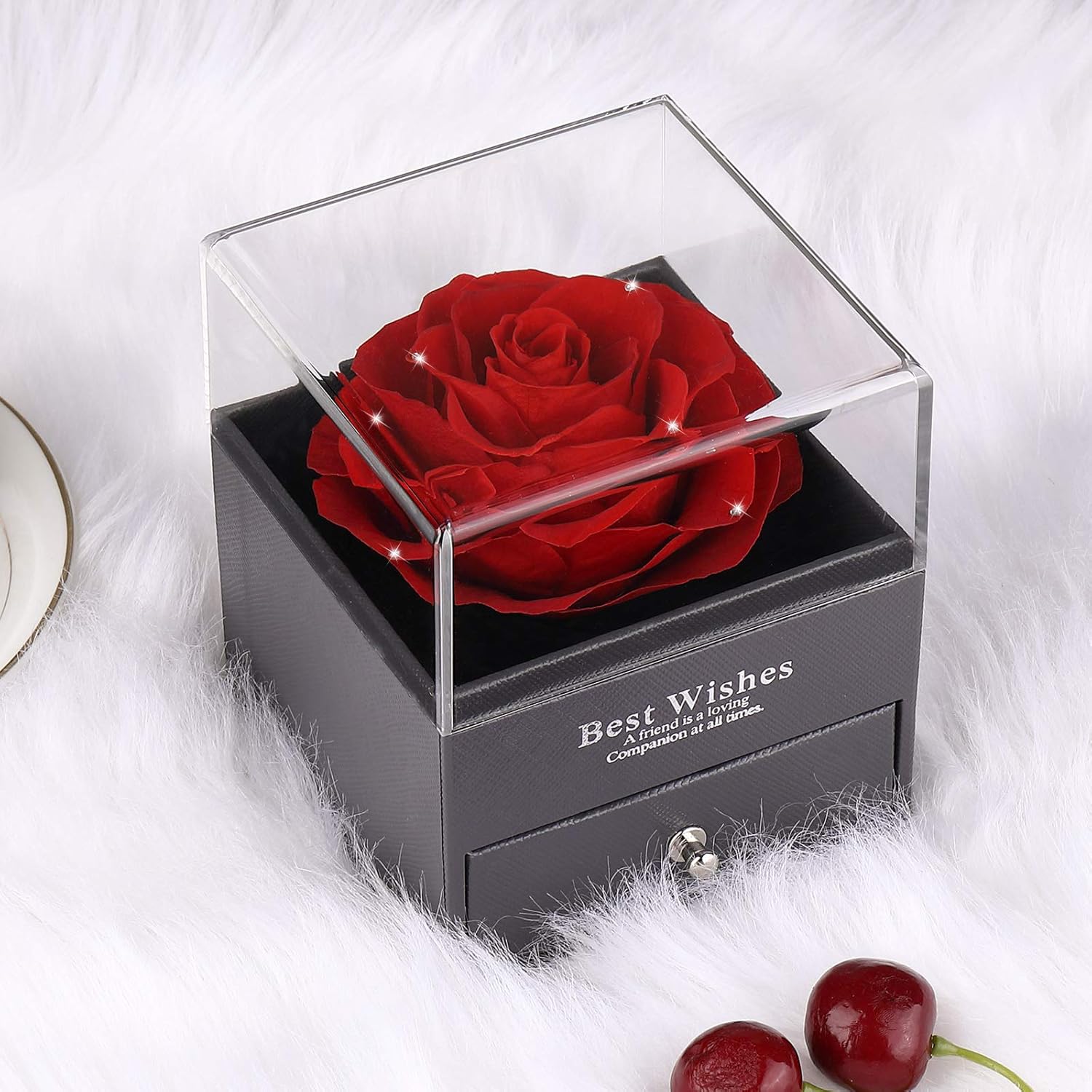 Ocosy Mothers Day Flower Gifts for Her, Preserved Real Flower Rose with Silver-Tone Heart Necklace I Love You in 100 Languages Gift Set, Enchanted Flower Rose Gifts, Red Crystal - Image 6