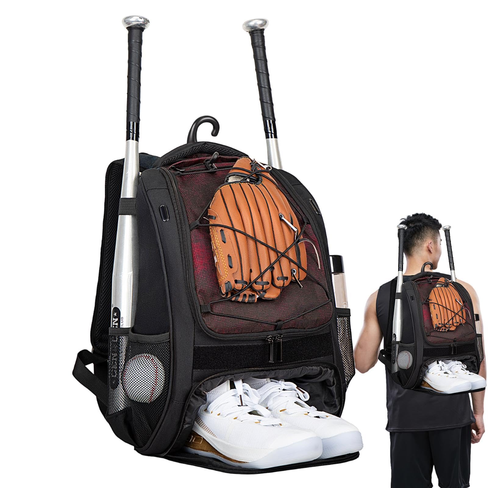 Mochila de béisbol para niños con compartimento para zapatos, mochila de sóftbol | Mochila de béisbol juvenil de gran capacidad para cascos, murciélagos, equipo para jóvenes y adultos, zapatos