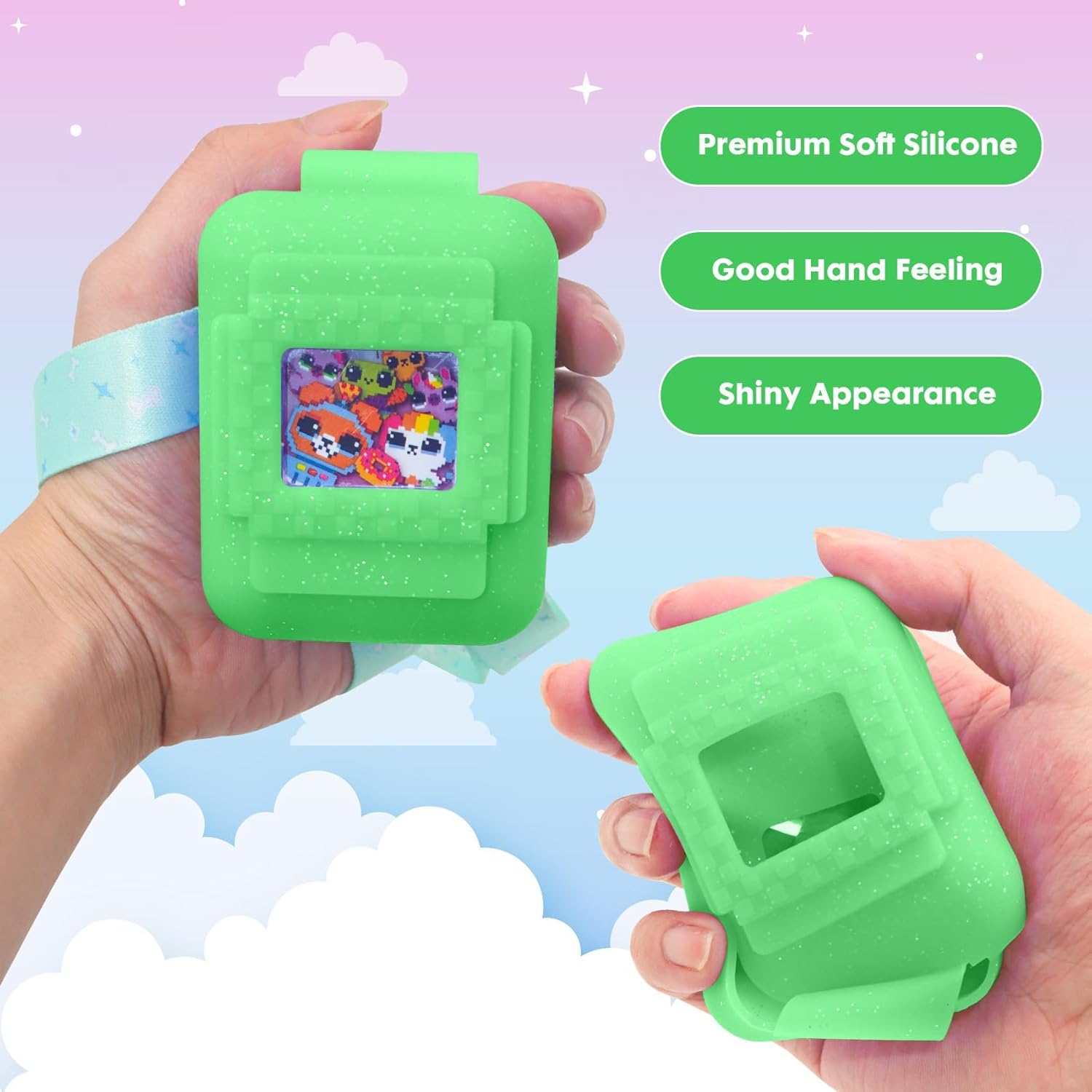 Silicone Cover Case for Bitzee Interactive Toy Digital Pet, Silicone Protective Case for Bitzee Virtual Electronic Pets, Digital Pet Case Accessories for Bitzee with Lanyard (Case Only) (Green)